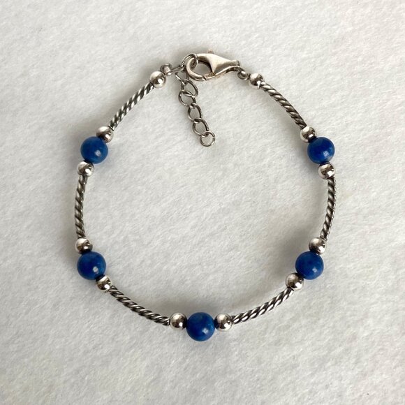 Sterling Silver 925 Twisted Rope Beaded Sodalite Station Bracelet 7"- 8" - Picture 12 of 16